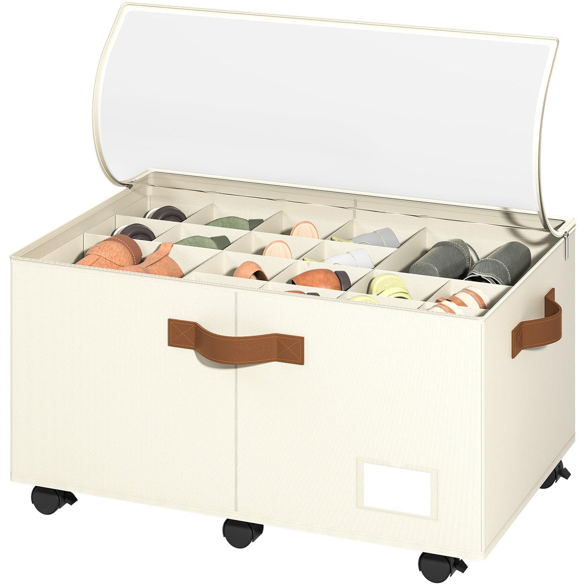 Foyego 2 Pack Shoe Organizer for Closet, Shoe Storage with Wheels, Beige
