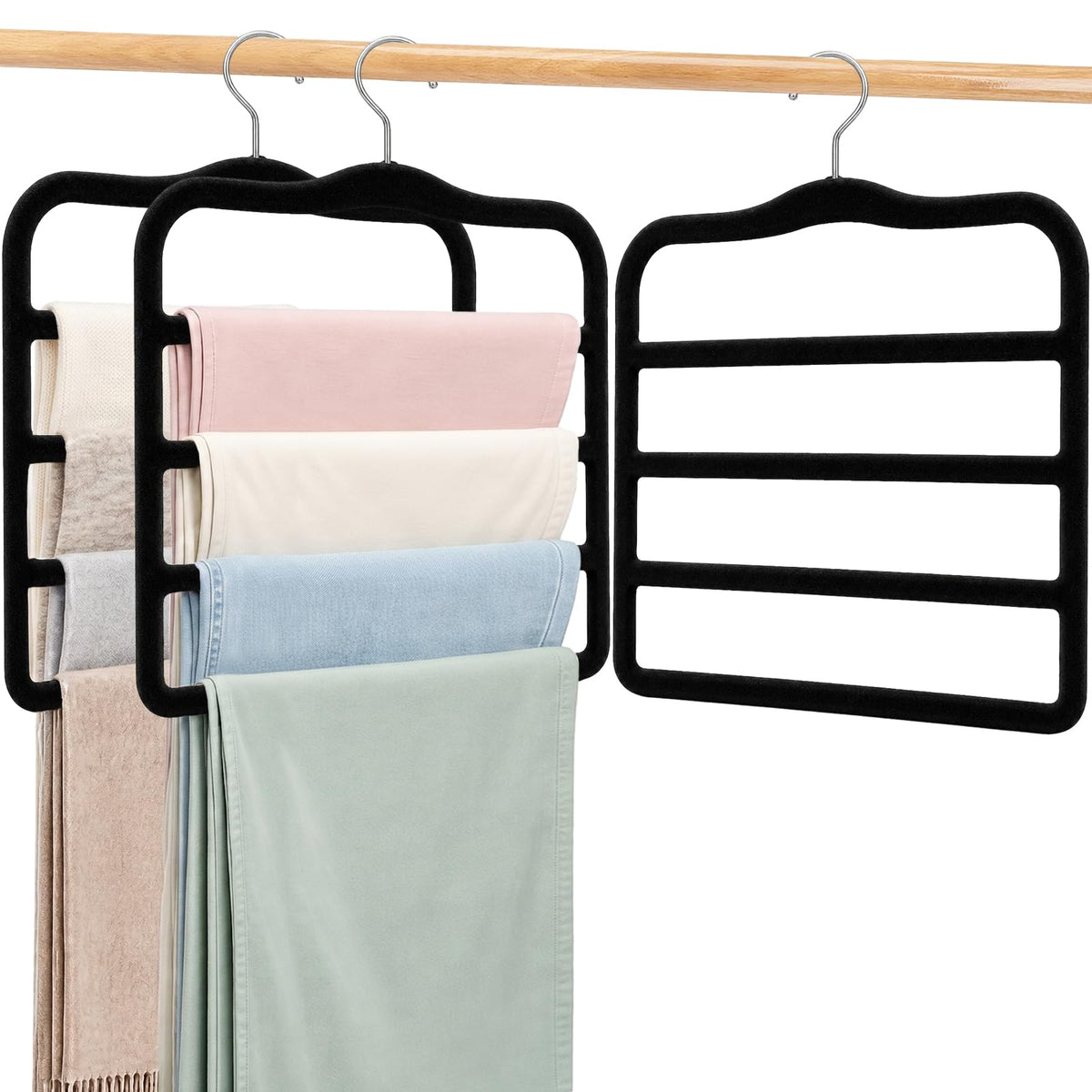 Velvet Pants Hangers Space Saving, 2-Pack Multi-Tier Closet Organizers,Grey