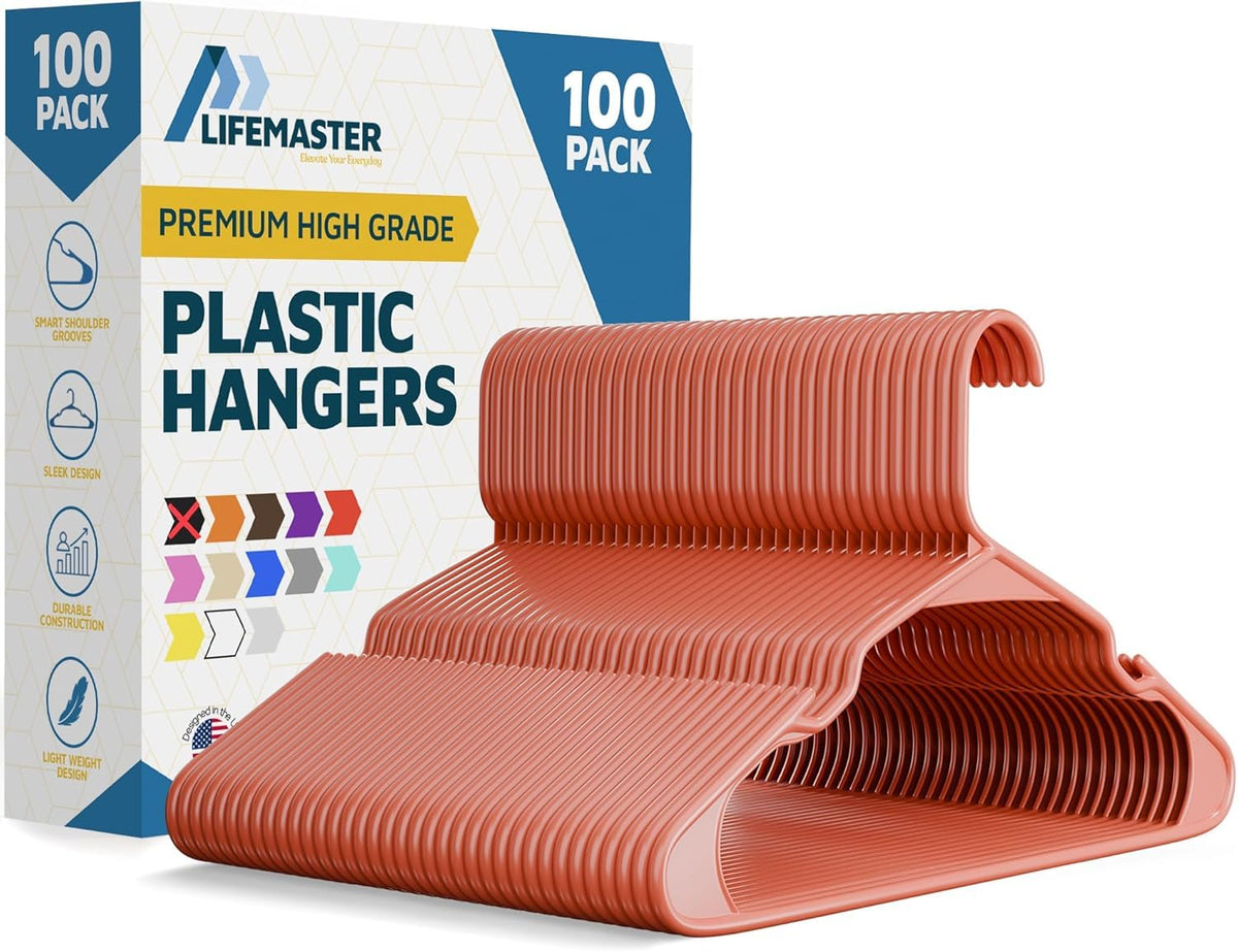 Lifemaster Plastic Clothes Hanger Set - 30 Pieces Versatile, Lightweight, Space-Saving, Non-Slip, Slim Designed, Dry and Wet Clothes Hanger Set - White