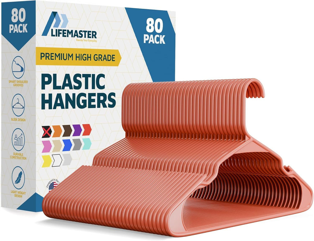 Lifemaster Plastic Clothes Hanger Set - 30 Pieces Versatile, Lightweight, Space-Saving, Non-Slip, Slim Designed, Dry and Wet Clothes Hanger Set - White
