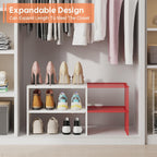 2 Pack Expandable White Shoe Rack Organizer for Closet, 2-Tier Stackable Shoe Storage Shelf, Small Iron Wood Combination Shoe Shelves for Closets,Entryway,Front Door, Narrow Space,Hallway,15-24 Pairs
