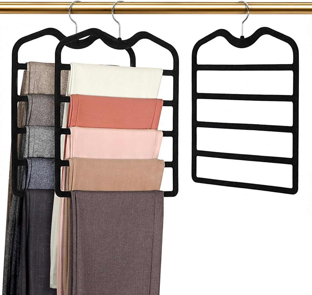 Pants Hangers Space Saving,3 Pack 5 Tier Velvet Short Neck Pants Hangers