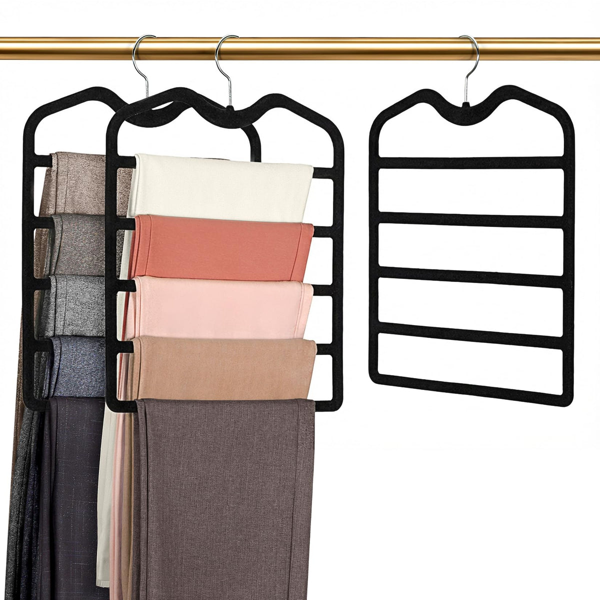 Pants Hangers Space Saving,3 Pack 5 Tier Velvet Short Neck Pants Hangers