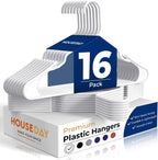 HOUSE DAY White Plastic Hangers 16 Pack – Slim Space Saving Clothes Hangers
