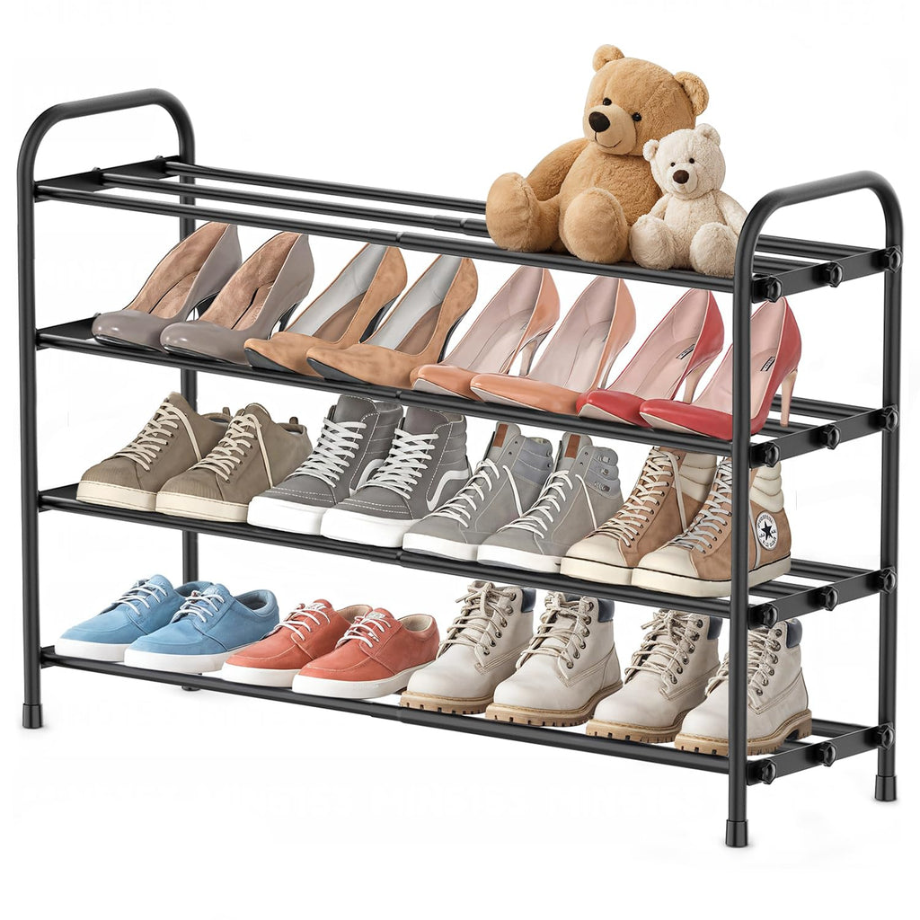 INSMART 3-Tier Expandable Shoe Rack, Stackable and Adjustable Shoes Organizer Storage Shelf, Sturdy and Durable Metal Structure Free Standing Shoe Rack for Closet Entryway Doorway