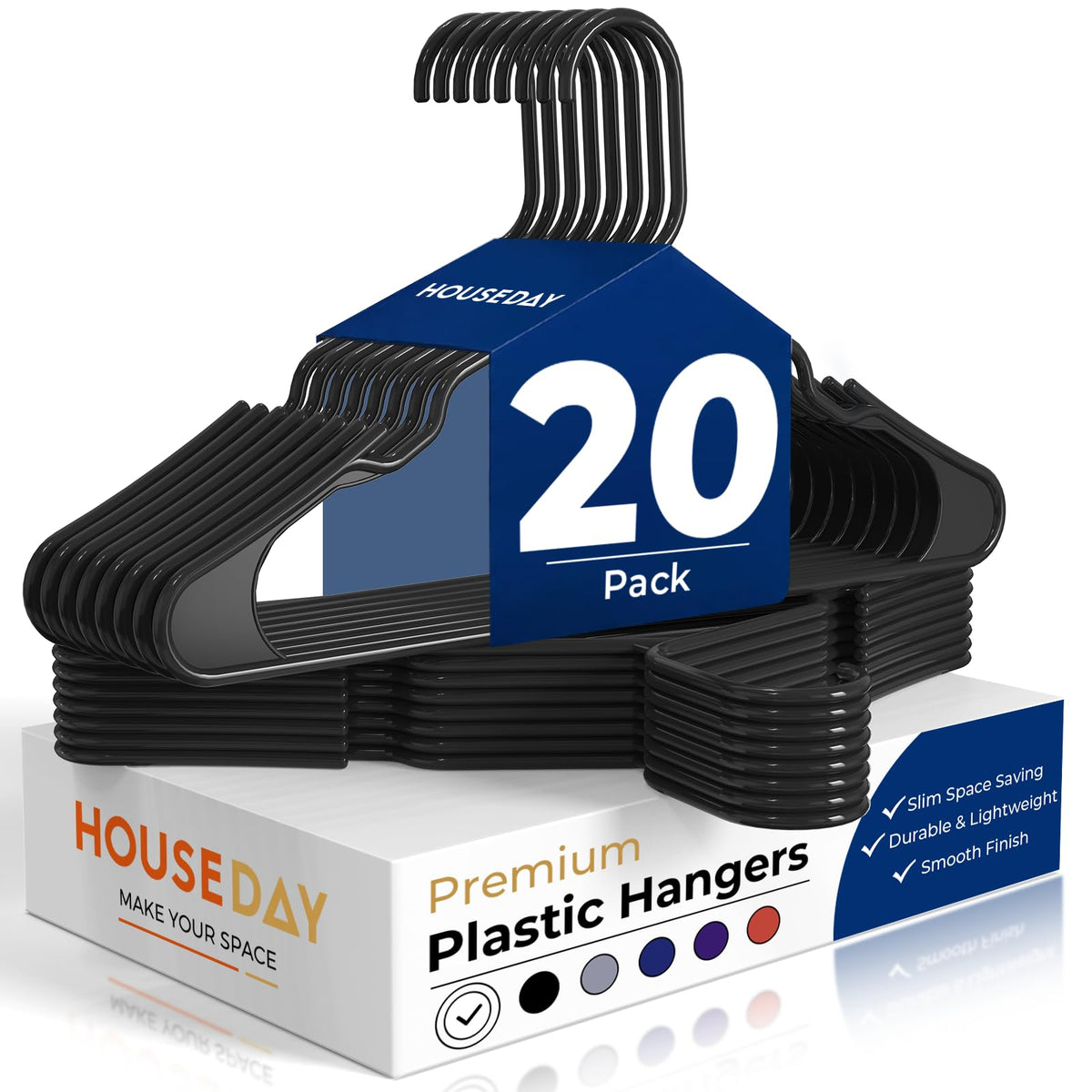 HOUSE DAY White Plastic Hangers 16 Pack – Slim Space Saving Clothes Hangers