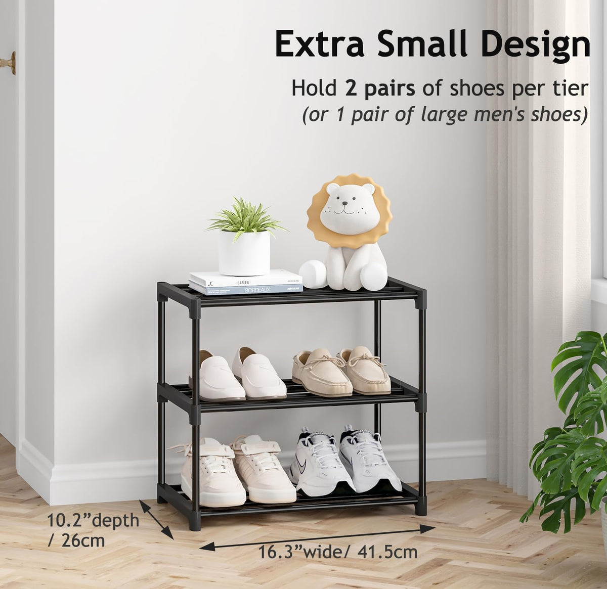 Autonomier 3 Tier Extra Small Shoe Rack (16.3" Wide), Lightweight Shelf