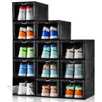 Clemate Upgraded X-Large Shoe Organizer,Shoe Storage Organizer,12 Pack,Shoe Box Clear Plastic Stackable,Drop Front Shoe Box with Clear Door, Shoe Containers For Sneaker Display,Fit up to US Size12