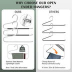 DOIOWN Open Ended Pants Jean Hangers - Stainless Steel Jeans Hangers 10 Pack 8 mm Thick, Versatile Non-Slip Hangers for Heavy Pants, Jeans, Trousers, Scarf, Space Saving Clothes Hangers for Women Men