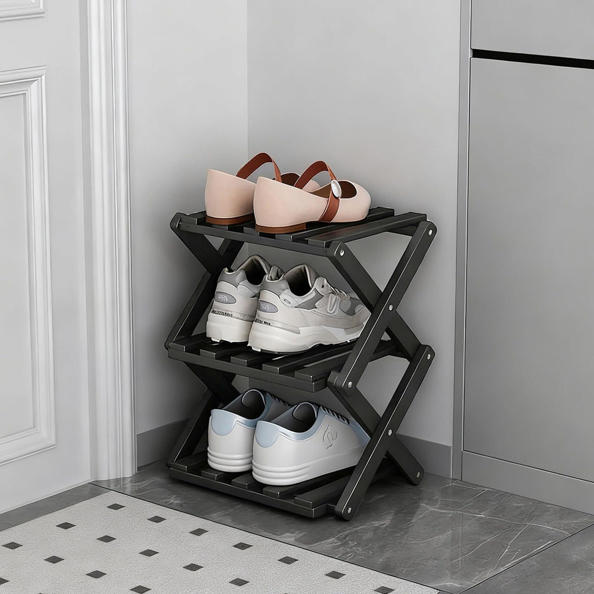 Vertical Narrow Shoe Rack, 7 Tier Portable Folding Shoe Storage Rack, Without Installation Free Standing Shoe Rack for Corridors, Bedrooms Living Room Corner and Small Spaces (7 Tier)