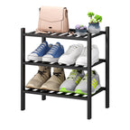 viewcare 3-Tier Black Bamboo Shoe Rack for Entryway, Stackable | Foldable | Natural, Shoe Shelf Storage Organizer for Hallway Closet, Free Standing Shoe Racks for Indoor Outdoor