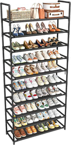 Simple Trending Tall Shoe Rack Storage Holds 40 Pairs, 10 Tier Shoe Organizer Shelf Large Capacity for Entryway Closet, Black