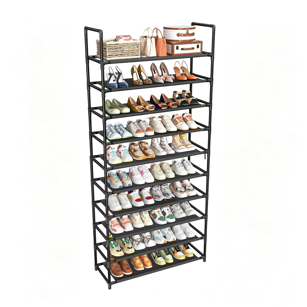 Simple Trending Tall Shoe Rack Storage Holds 40 Pairs, 10 Tier Shoe Organizer Shelf Large Capacity for Entryway Closet, Black