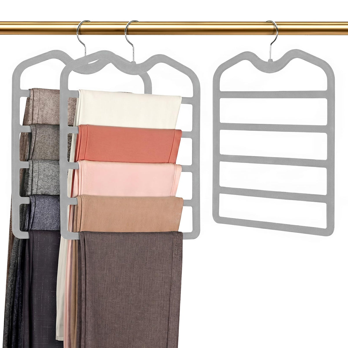 Pants Hangers Space Saving,3 Pack 5 Tier Velvet Short Neck Pants Hangers