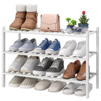 viewcare 3-Tier Black Bamboo Shoe Rack for Entryway, Stackable | Foldable | Natural, Shoe Shelf Storage Organizer for Hallway Closet, Free Standing Shoe Racks for Indoor Outdoor