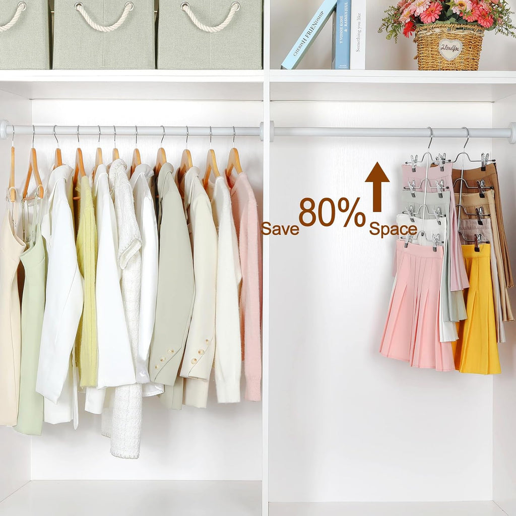TOPIA HANGER 4 Tier Metal Skirt Hangers with Clips 80% Space Saving 2 Pack