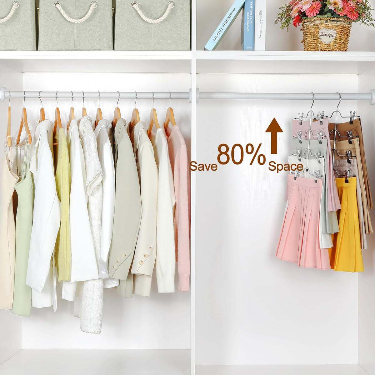 TOPIA HANGER 4 Tier Metal Skirt Hangers with Clips 80% Space Saving 2 Pack