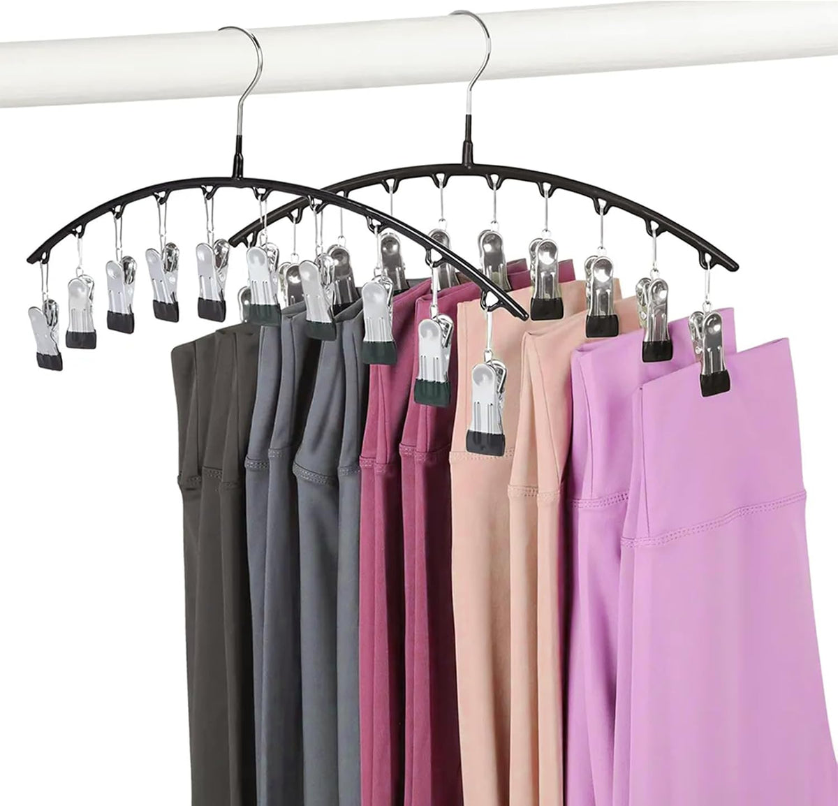 Legging Hangers for Closet Organizer, Hat Hangers for Closet 2 Pack with 10 Clips Holds 20 Leggings, Legging Hanger, Pants Storage Organizer Suitable for Socks, Panties, Underwear, Pants