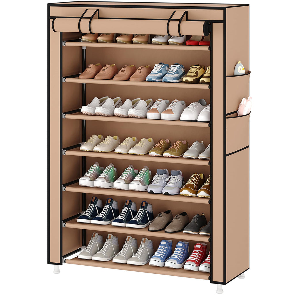 Laiensia 9-Tier Vertical Shoe Rack Organizer, Space Saving Shoe Storage Organizer, Non-Woven Cover Shoe Shelf Holds 36-45 Pairs for Bedroom, Hallway, Closet Entryway, Black