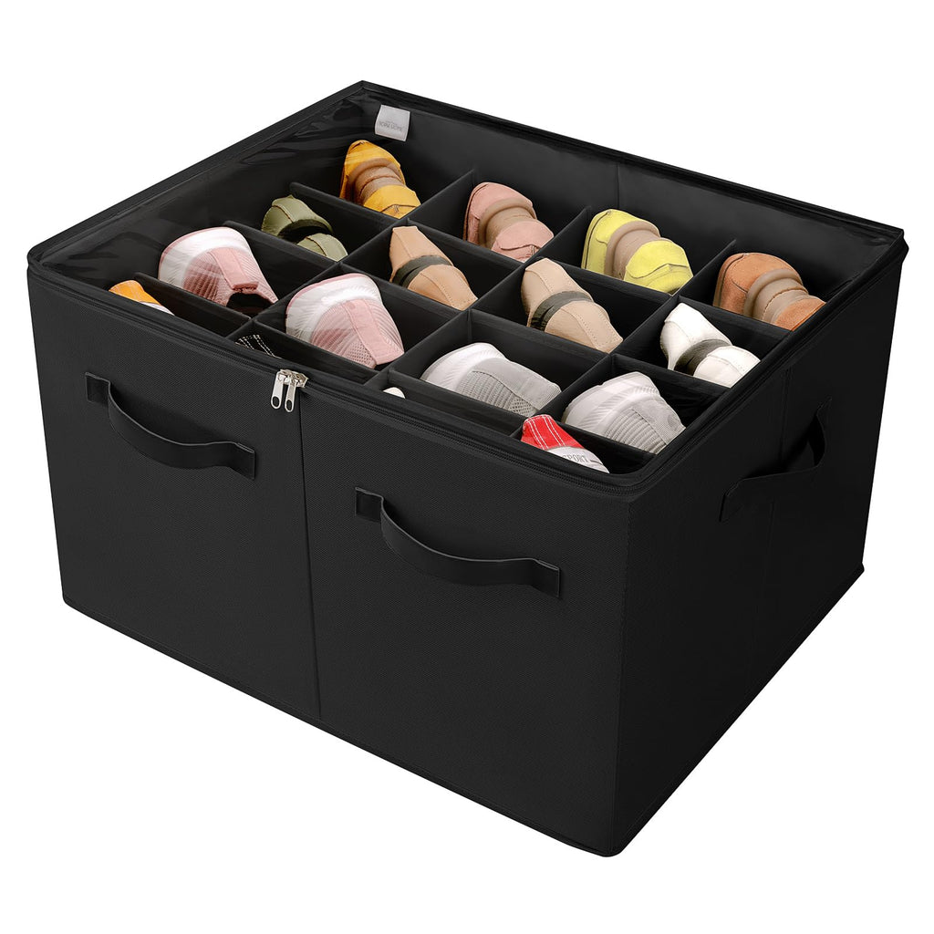 TOPIA HOME Shoe Organizer for Closet, Foldable Shoe Box, Adjustable Divider