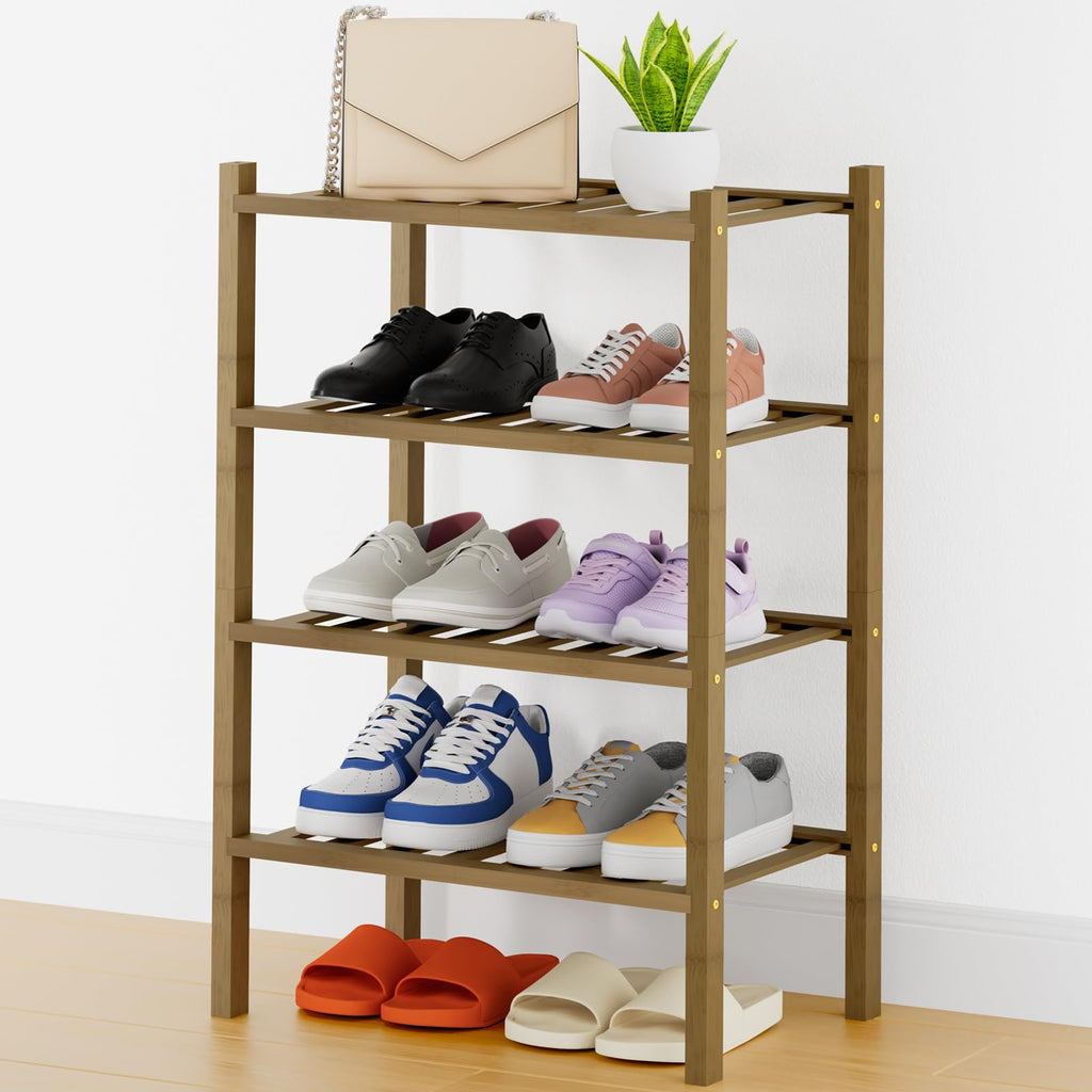 Smiry Bamboo Shoe Rack, 12 Vertical Slats, 3 Tier - 26.8" Wide, Natural
