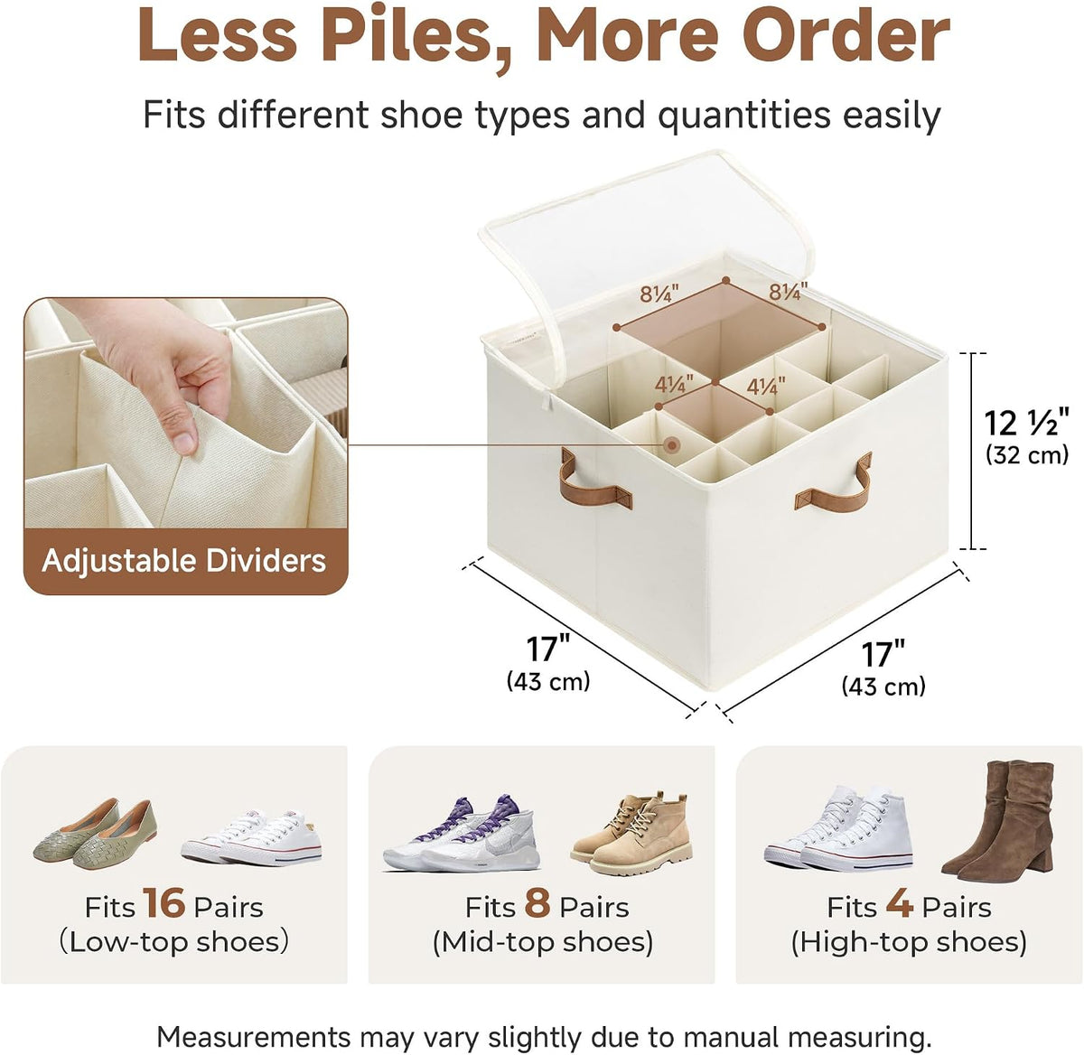 StorageWorks 2-Pack 32-Pair Shoe Storage Organizer for Closet, Beige