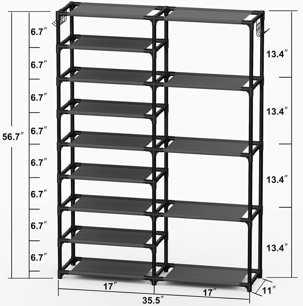 CSXGBAB 9-Tier Shoe Rack Organizer, Tall Garage Shoe Rack, Boot Rack, Black
