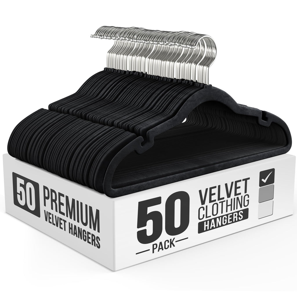 Our Modern Space 100 Pack Velvet Hanger for Shirt Pants Dresses Skirts Suits Jackets - Slim Space Saving Design - Standard Coat Hanger - Sturdy & Durable Design with Shoulder Grooves Hook