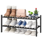 viewcare 3-Tier Black Bamboo Shoe Rack for Entryway, Stackable | Foldable | Natural, Shoe Shelf Storage Organizer for Hallway Closet, Free Standing Shoe Racks for Indoor Outdoor