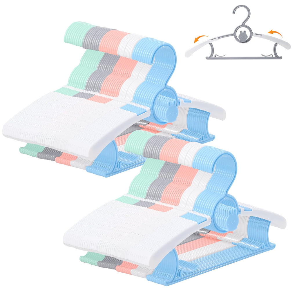 50 Pack Baby Hangers 11"-14" Adjustable Kids Hangers Multicolor