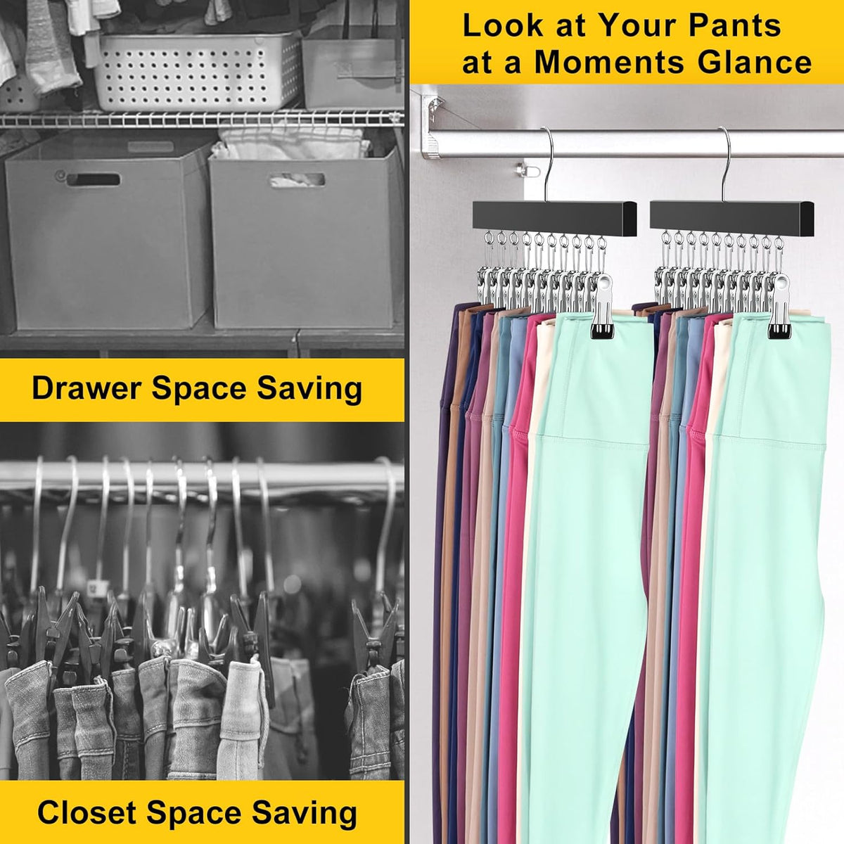 Legging Organizer for Closet, Pants Hangers with Clips