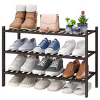 viewcare 3-Tier Black Bamboo Shoe Rack for Entryway, Stackable | Foldable | Natural, Shoe Shelf Storage Organizer for Hallway Closet, Free Standing Shoe Racks for Indoor Outdoor