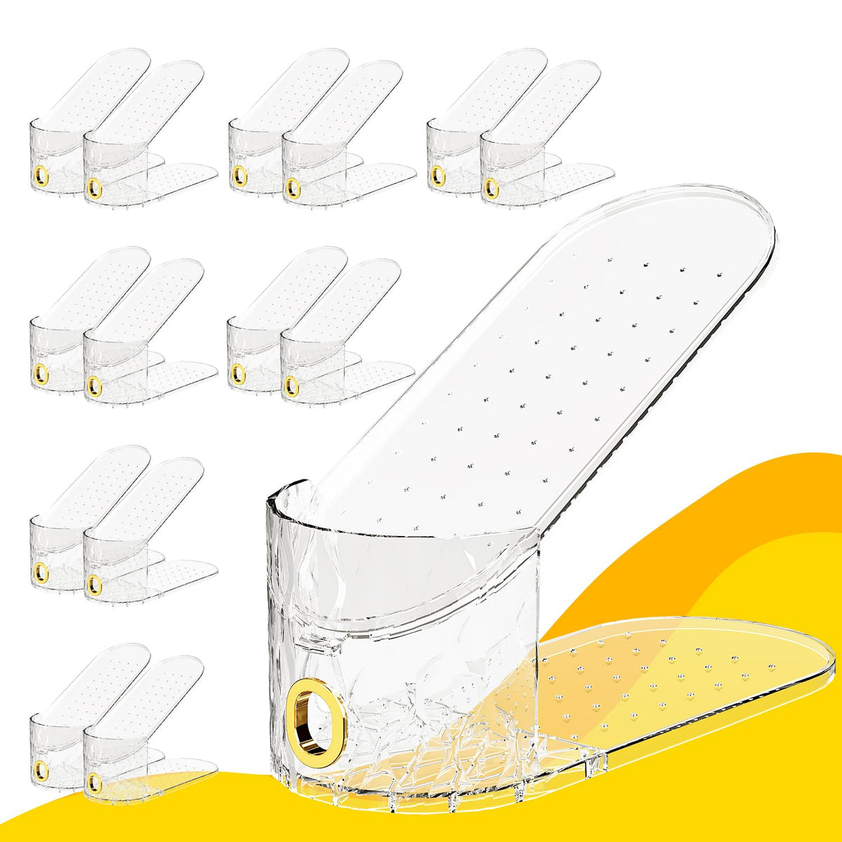 Shoe Slots Organizer, 15 Pack - Adjustable Shoe Stacker for Closet Storage, Clear Double Layer Space Saver, Durable and Stackable Shoe Holder for Sneakers Heels and Flat