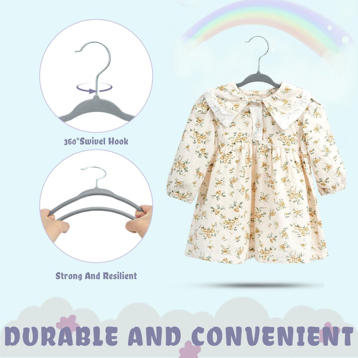 BAGAIL 50 Pack Kids Velvet Hangers 11 Inches Children's Clothes Hangers Non-Slip Baby Hangers for Infant/Toddler (Grey)