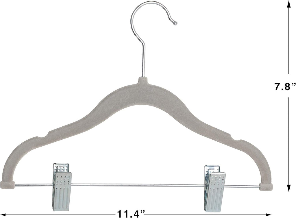 Finnhomy Non-Slip Clothes Hangers for Baby and Kids 20-Pack Velvet Hangers with Movable Clips, Heavy-Duty and Space-Saving for Pants,Skirts, Coat, Gray