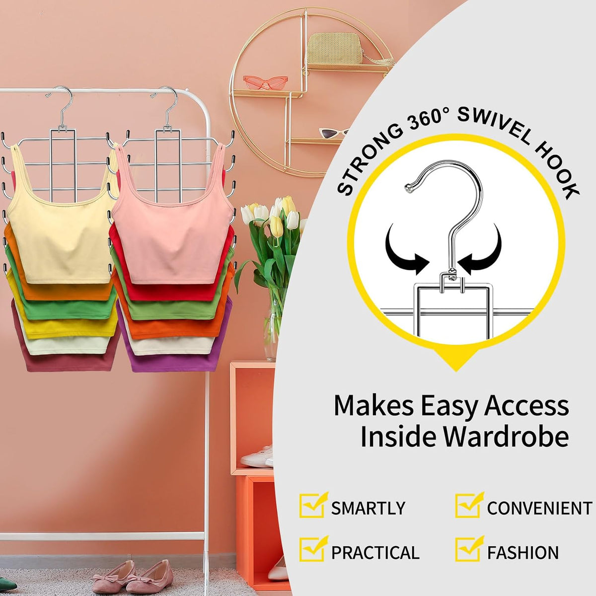 Metal Tank Top Hanger 2 Pack, 360° Swivel Closet Organizers and Storage