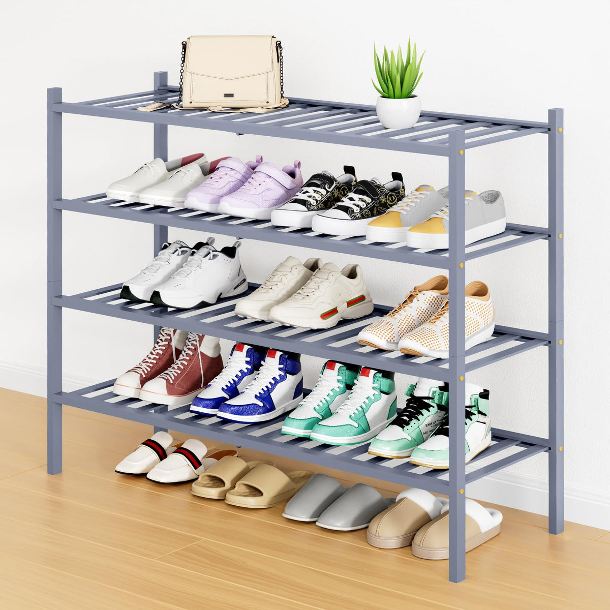 Smiry Bamboo Shoe Rack, 12 Vertical Slats, 3 Tier - 26.8" Wide, Natural