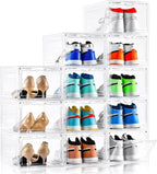 Clemate Upgraded X-Large Shoe Organizer,Shoe Storage Organizer,12 Pack,Shoe Box Clear Plastic Stackable,Drop Front Shoe Box with Clear Door, Shoe Containers For Sneaker Display,Fit up to US Size12