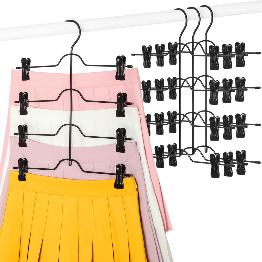 TOPIA HANGER 4 Tier Metal Skirt Hangers with Clips 80% Space Saving 2 Pack