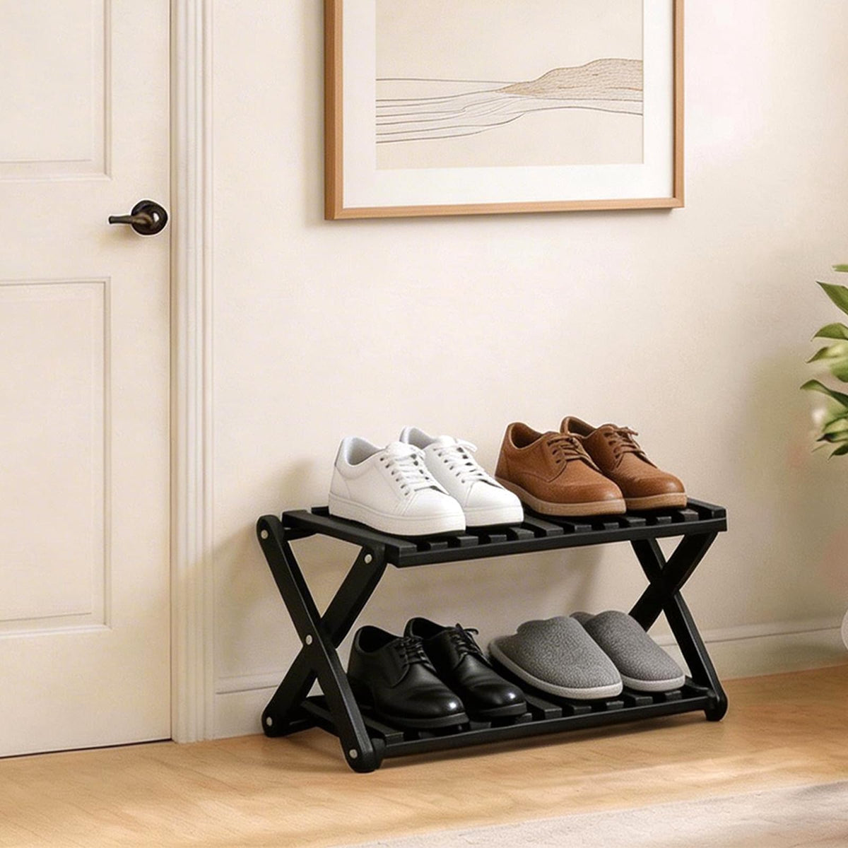 3 Tier Bamboo Shoe Rack,Portable Folding Shoe Storage Rack,Without Installation Small Shoe Rack Perfect for Corridors, Bedrooms and Small Spaces (3 Tier)