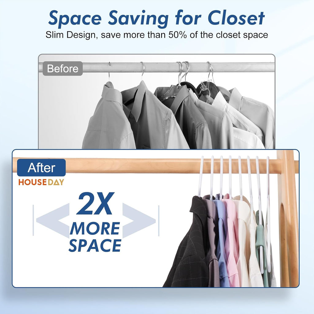 HOUSE DAY White Plastic Hangers 16 Pack – Slim Space Saving Clothes Hangers