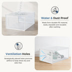 DUMOS Shoe Storage Boxes, 12-Pack Stackable Clear Shoe Containers with Lids, Display Sneaker Case Organizer for Closet, Under Bed, Entryway,White, Fit Size 11