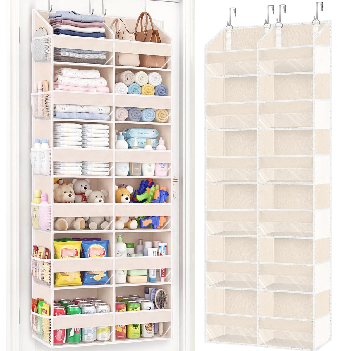 Ofiray-home Over the Door Organizer 5 Tiers,Extra Large Behind Door Storage of 10 Compartments,80 lbs Weight Capacity Over the Door Storage, Door Hanging Organizer for Closet, Diaper Organizer, Beige