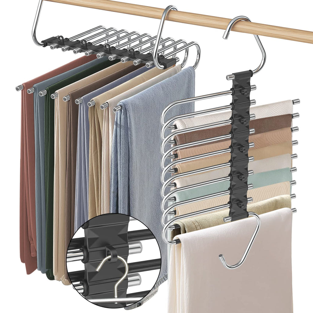 9 Layers Pants Hangers Space Saving Non-Slip Closet Organizer 2 Pack
