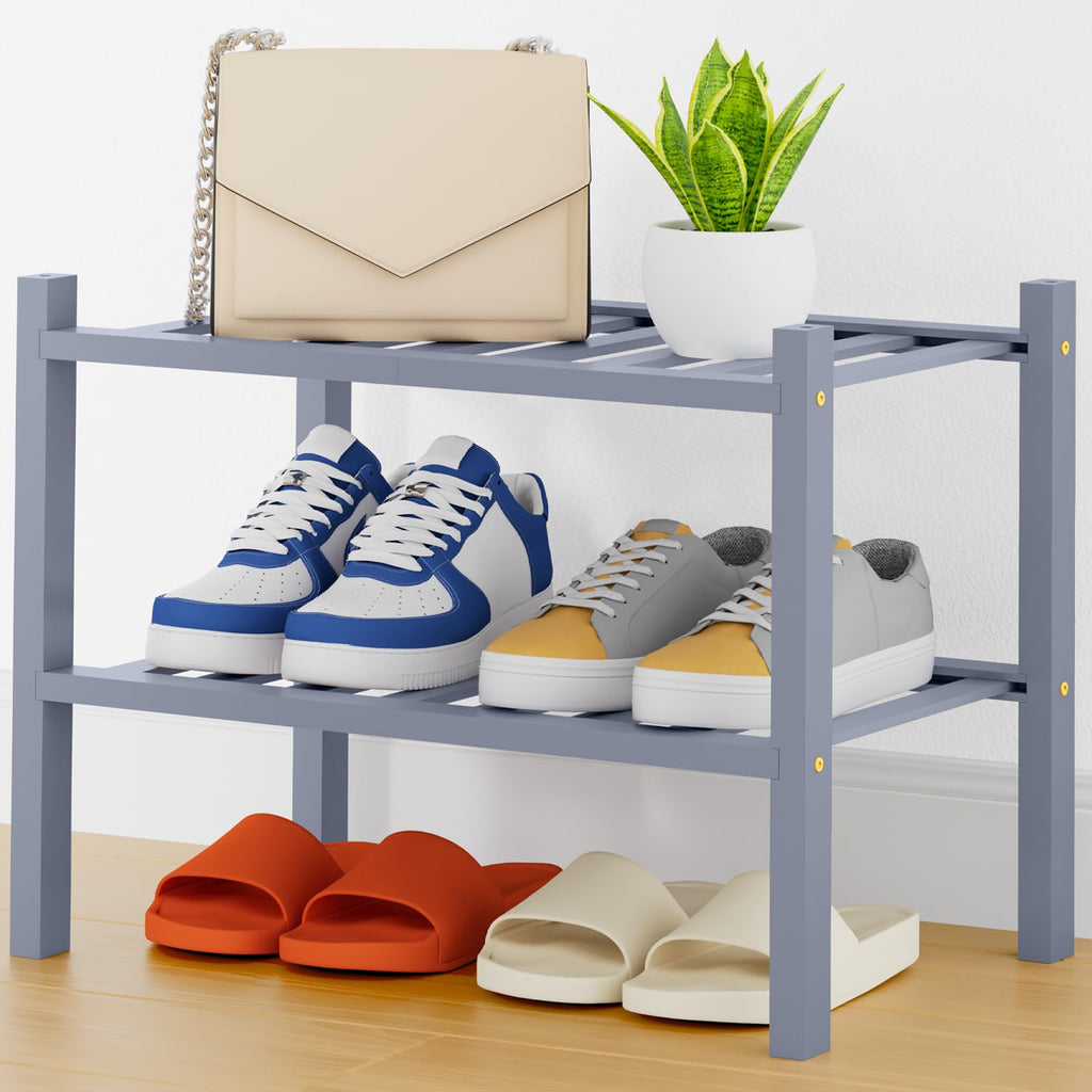 Smiry Bamboo Shoe Rack, 12 Vertical Slats, 3 Tier - 26.8" Wide, Natural
