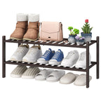 viewcare 3-Tier Black Bamboo Shoe Rack for Entryway, Stackable | Foldable | Natural, Shoe Shelf Storage Organizer for Hallway Closet, Free Standing Shoe Racks for Indoor Outdoor
