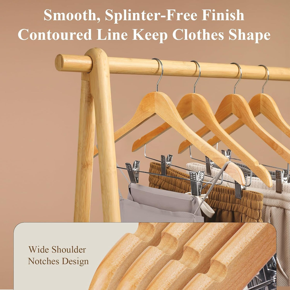 Wooden Hangers with Clips 12 Pack Wooden Pants Hangers,Skirt Hangers with Adjustable Clips,Hangers for Pants,Jeans,Slacks,Shorts（Natural）