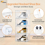 Amllas 8 Pack Shoe Boxes Clear Plastic Stackable, Large Shoe Storage Organizer with Lids,Drop Side Shoe Containers for Entryway,Sneaker Storage Fit up to US Size 13 (13’’x 10.6”x 8.3”)