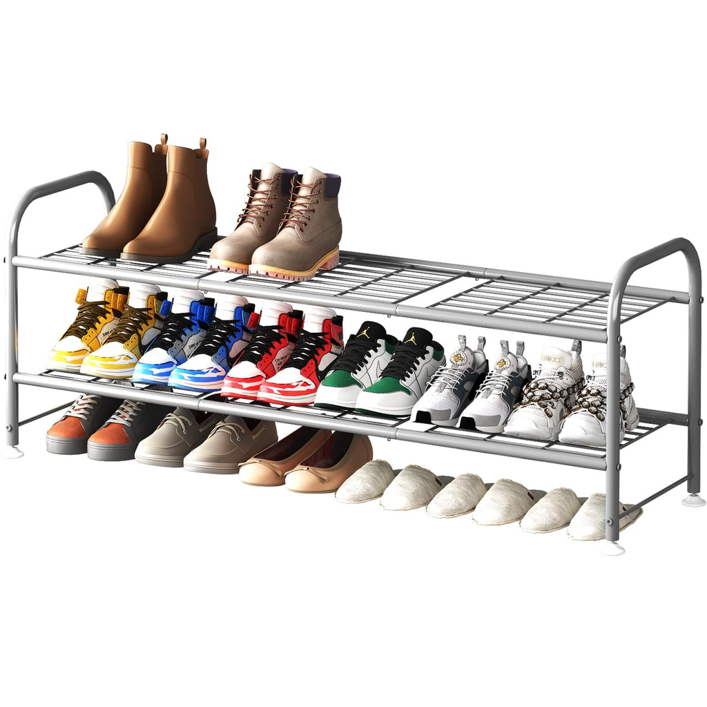 LINZINAR 3 Tier Long Shoe Rack for Closet Metal Shoe Organizer for Entryway