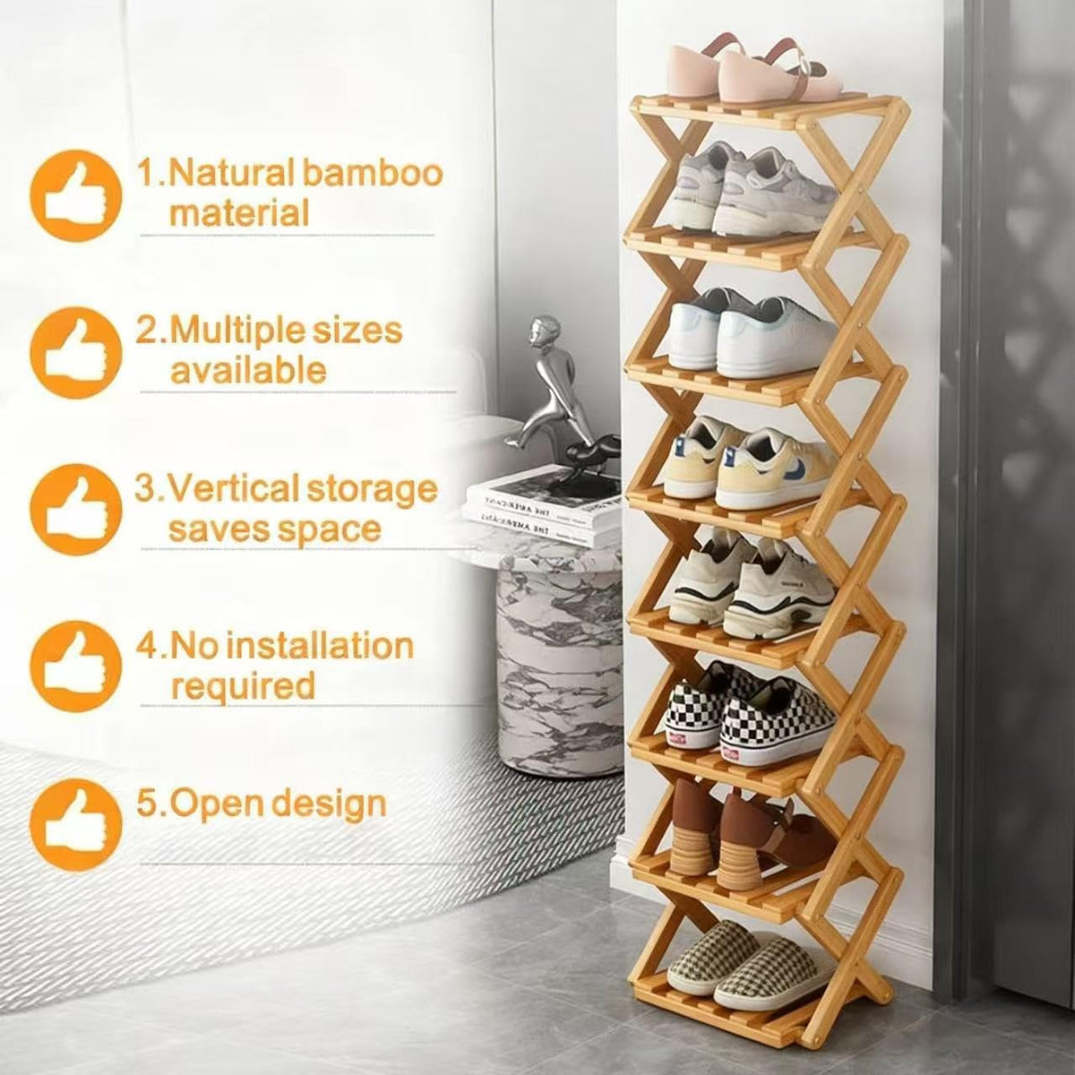Vertical Narrow Shoe Rack, 7 Tier Portable Folding Shoe Storage Rack, Without Installation Free Standing Shoe Rack for Corridors, Bedrooms Living Room Corner and Small Spaces (7 Tier)